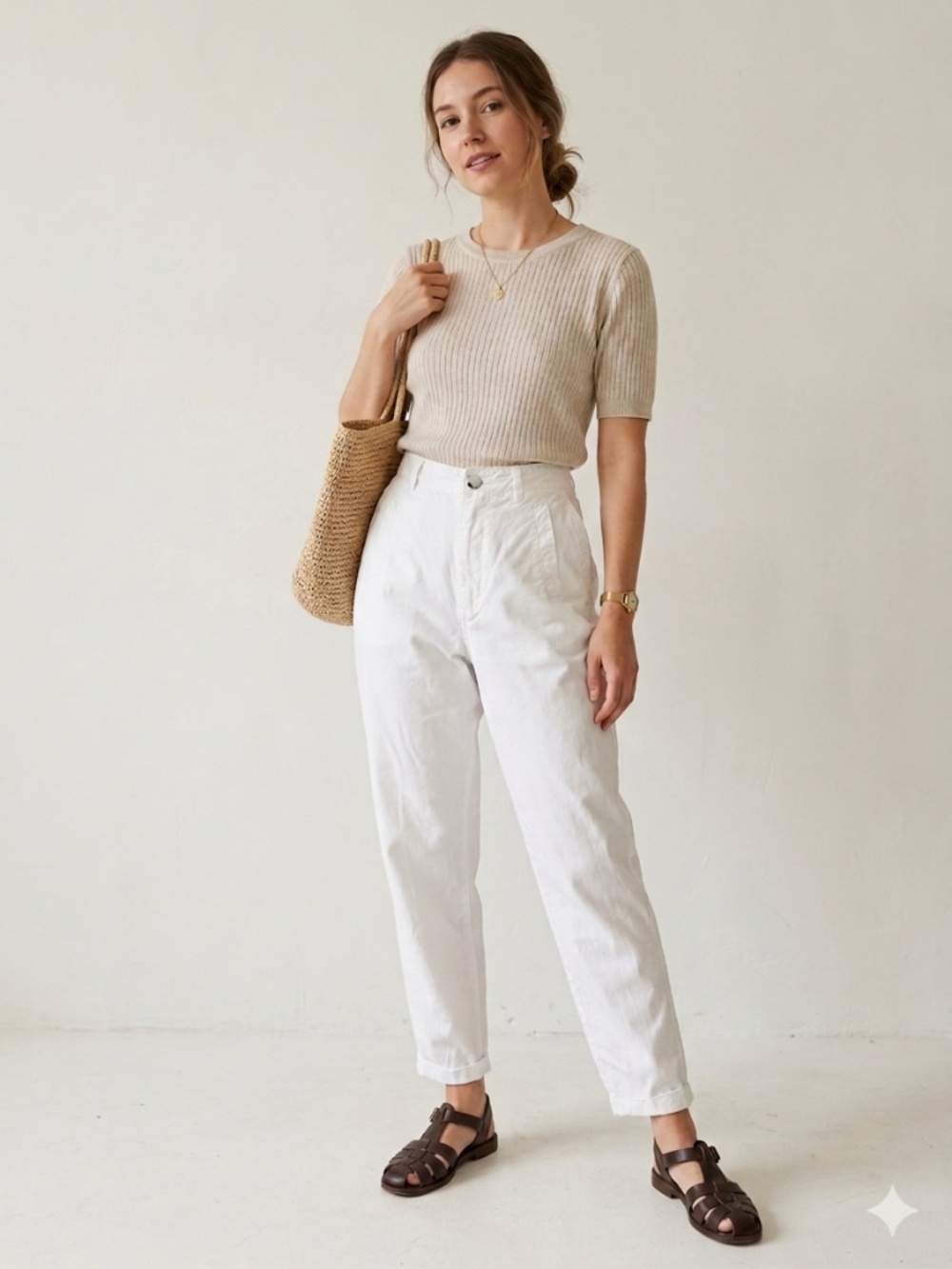Vtg High Waist Balloon Barrel Style Tapered Leg Cuffed Mom Pants White Y2K